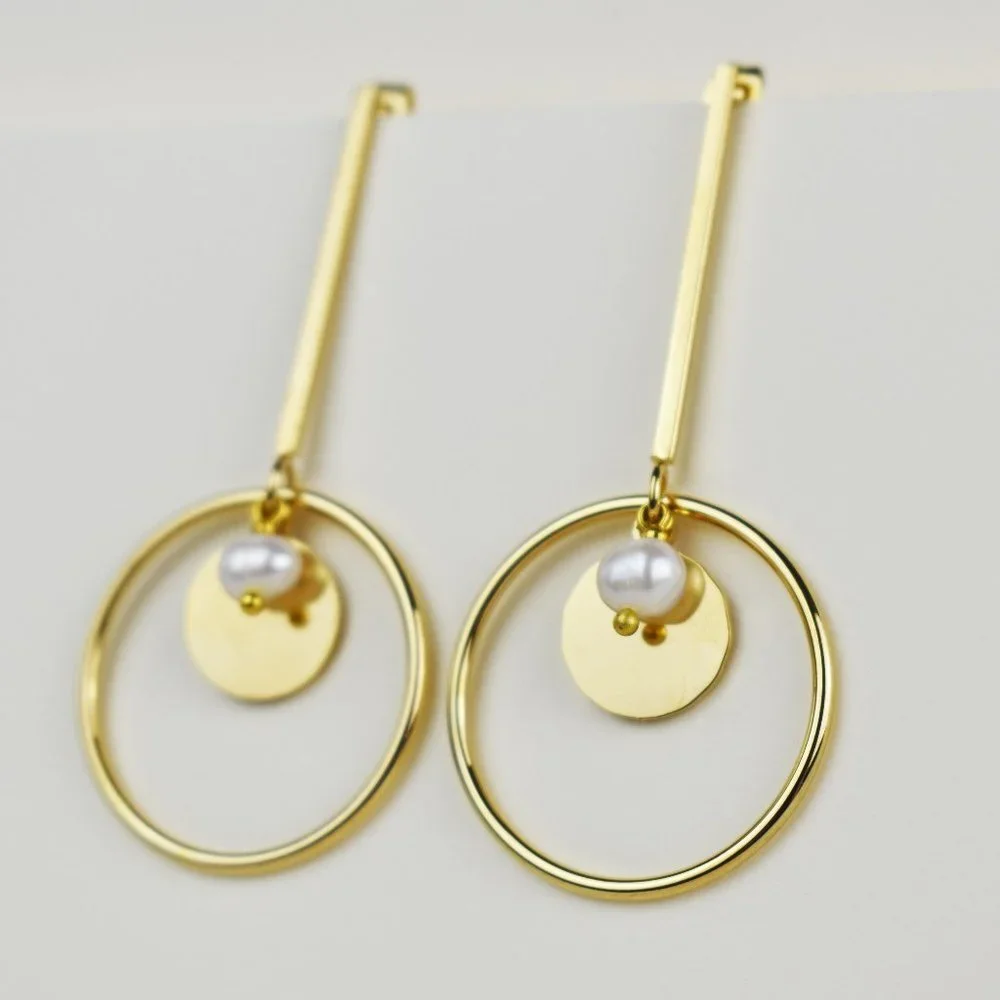 Accent dangle hoop earrings, large lightweight gold tone earrings